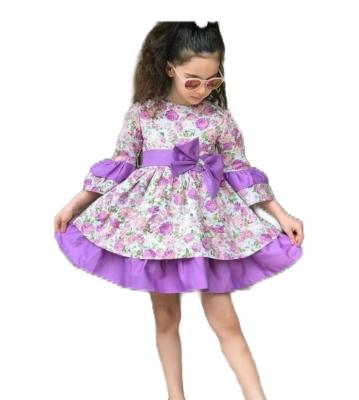 China 2022 Anti-Static Fancy 10 Year Old Girl Sweet Customize Baby Girl Birthday Party Midi Sleeve Dress Floral Layers O-Neck Long Sleeve Baby Dress for sale