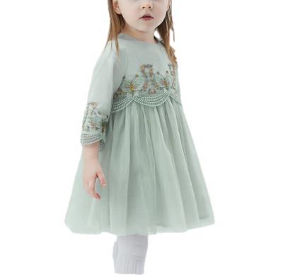 China 2021 Long Sleeve Cute Infant Girl Mesh Dress Anti-static Floral Embroidery Wedding Dress Birthday Dress Lolita Clothes for sale