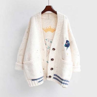 China Anti-wrinkle outwear OEM and ODM lady knitwear coat with embroidery long sleeve women cardigan for sale