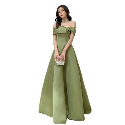 China New Anti-Static Off Shoulder Elegant Luxury Green Light Niche Evening Banquet Party Dress Women Off Shoulder Long Formal Dresses High End Evening Dress for sale