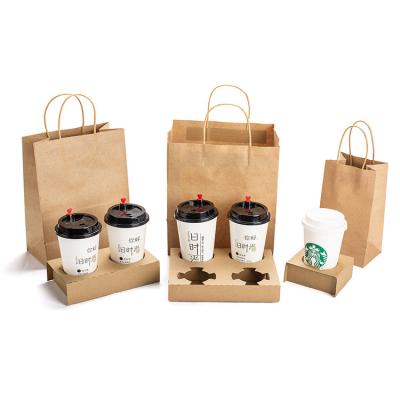 China Recyclable Eco Friendly Milk Tea Delivery Food Customization Kraft Paper Bag Printing Logo for sale