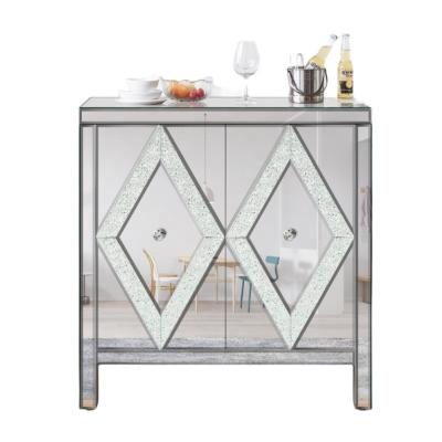 China Glass mirror sideboard,Storage Cabinet with Mirror Trim and Diamond Shape Design, Silver ,for Living Room, Dining Room for sale