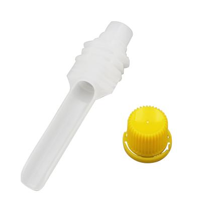 China Non Spill 10mm Plastic Cap With Long Spout For Juice Packing for sale