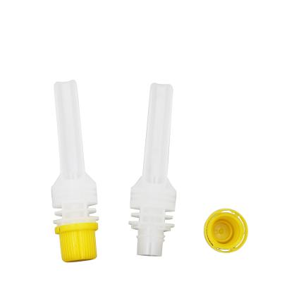 China Non Spill Double Gap 10mm Long Tube Spout With Spoon And Screw Top For Ice Cream Bag for sale