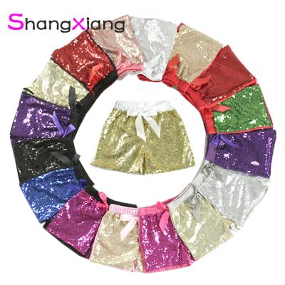 China Summer Breathable Girls Shorts Boutique Baby Ruffled Shorts Babies Shiny Sequin Shorts for sale