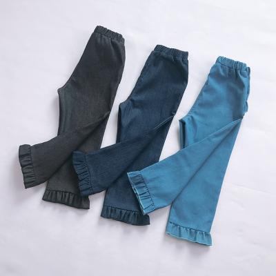 China Sustainable Custom Kids Clothes Autumn Toddler Girl Ruffle Jeans Stretch Denim Pants for sale