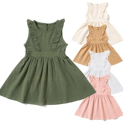 China Washable Ready To Ship Summer Stylish Raffle Sleeveless Toddler Girls Dresses For Kids for sale