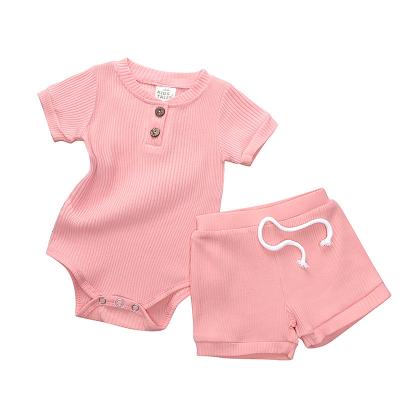 China Breathable Premium Quality Kids Clothing Set Toddler Boys Girls Dress Ribbed 100% Cotton Shorts Sleeve 2 Pieces Shorts Set Sleepwear for sale