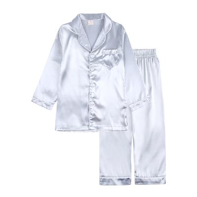 China Hot Sale Breathable Kids Apparel Satin Imitated Silk Fabric Long Sleeving Toddler Kids Two Piece Sleep Pajamas Sets OEM for sale