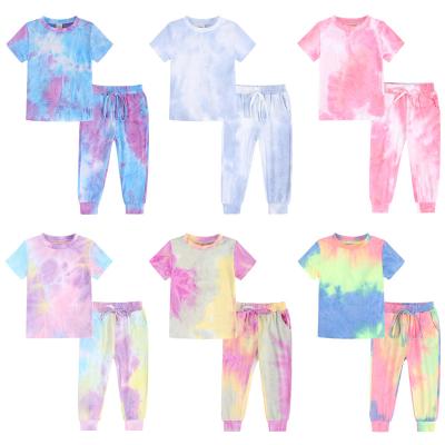 China High Quality Breathable Kids Clothes Modern Kids Summer Shorts Sleeve Tie Dyed Jogger Pajamas Sleepwear Set for sale