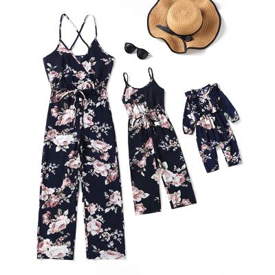 China Mommy and Me Matching Floral Jumpsuits Boutique Girls Summer Custom Breathable Girl Clothing Mother Outfits for sale