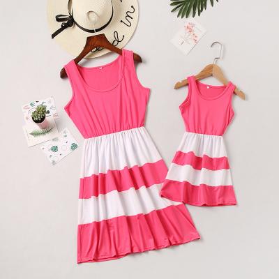 China Breathable girls spring clothing 2022 summer solid color patchwork mother and daughter couple matching outfits for sale