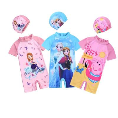 China Wholesale Custom Breathable Baby Swimwear Cartoon Print Little Girls Swimwear Short Swimwear Set For Kids 2022 for sale