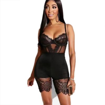 China Anti-static women lace up dust bandage jumpsuit black mesh insert lace edge women shorts F2052 for sale