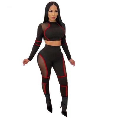 China Anti-Static Women Sport Streetwear 2 Piece Set Mesh Side Stripe Bandage Pants Long Sleeve Crop Jacket + Dress F1846 for sale