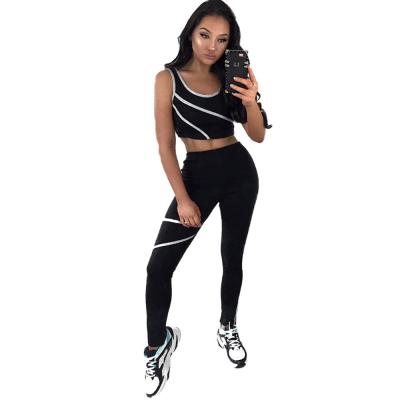 China 2019 Wholesale Anti-static Normal Suits Fashion Sport Wear Glitter Bandage Skinny Crop Top And Pants F1847 for sale