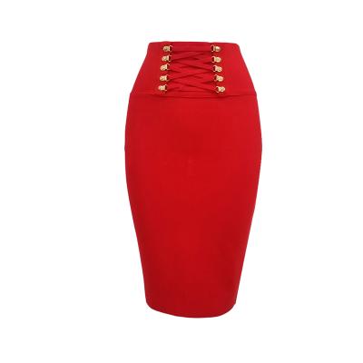 China Plus Size Gold Button Lace Up Bandage Pencil Skirt Mini Length F1972 for sale