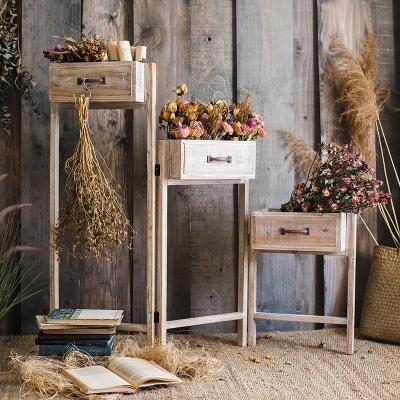 China Pastoral Outdoor Indoor Garden Decorate Wooden Planter Plant Shelf Flower Stand for sale