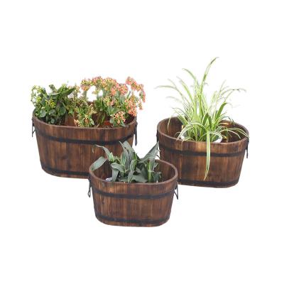 China 2021 Pastoral Small Solid Wood Plants Box Wooden Barrel Planter for sale