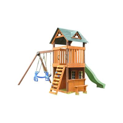 China Sturdy Wooden Cubby House Garden Building Outdoor Playhouse for Kids with Slide and Sandpit for sale