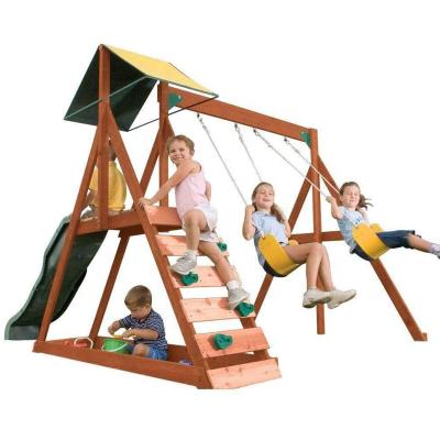 China New Design Modern Wooden Kindergarten Outdoor Games Garden Playground Outdoor Game Swing Set for sale