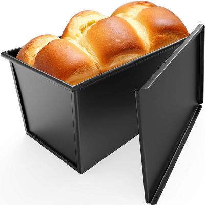 China Sustainable Non-Stick Pan Gold Color Carbon Steel Bread Toast Mold Homemade Bake Ware Toast Bread Pan With Lid for sale