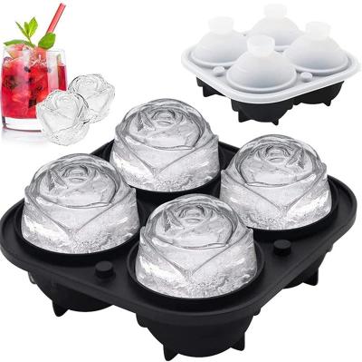 China Amazon Hot Selling Sustainable Rose Ice Tray Mold Box With Silicone Lid Big Ice Cube Freezer Storage Tray for sale