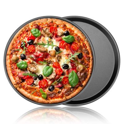 China Durable 3 Pieces Non-Stick Round Pizza Pan Carbon Steel Pizza Baking Tray Dishwasher Safe Pizza Pan Set for Restaurants and Homemade for sale