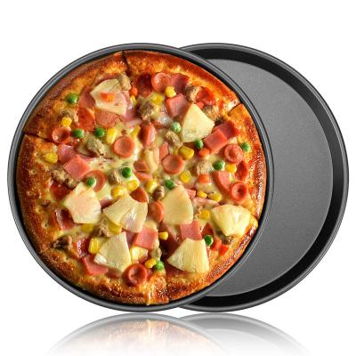 China Viable Good Quality Carbon Steel Edges Pizza Pan Round Oven Tray Homemade Non-Stick Rounded Pizza Baking Tray for sale