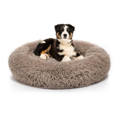 China Comfortable Travel Fluffy Faux Fur Self Warming Round Pet Bed for sale