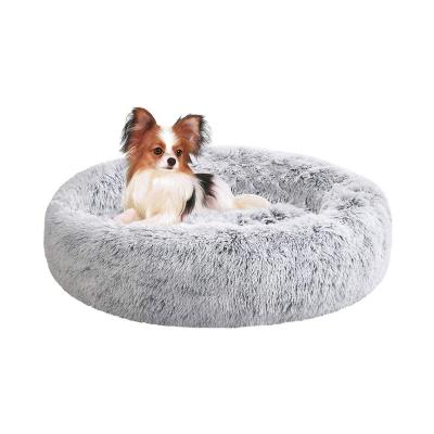 China Comfortable Travel Faux Fluffy Fur Self Heating Round Dog Bed for sale