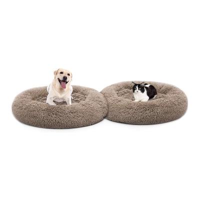 China Washable Travel Donut Pet Bed for Small Dogs Cats, Round Anti Worry Fluffy Plush Faux Fur Puppy Beds for sale