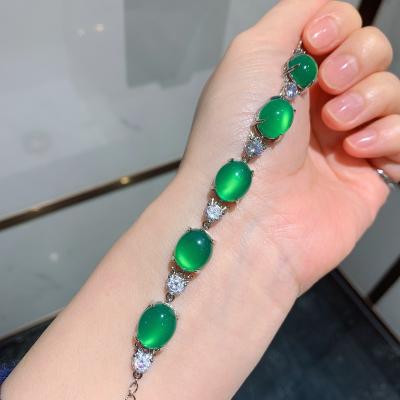 China Wholesale Green Round Vintage Chalcedony Jade Fluorescent Jade Bangle Diamond Jade Bracelet Ladies Jewelry Birthday Gift Jewelry Birthday Gift for sale