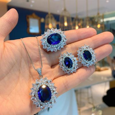 China Vintage European Tanzanian Sapphire Set Retro Style New Main Stone Ring 12X16 And American Jewelry Dangle Earrings 8X12 for sale