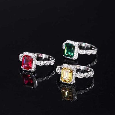 China Full Body Sale Imitation Green Red Color Gemstone Style S925 Yellow Diamond With Western Silver Hot Gem Vibrato Inlaid Ring Main Stone 6X8 for sale