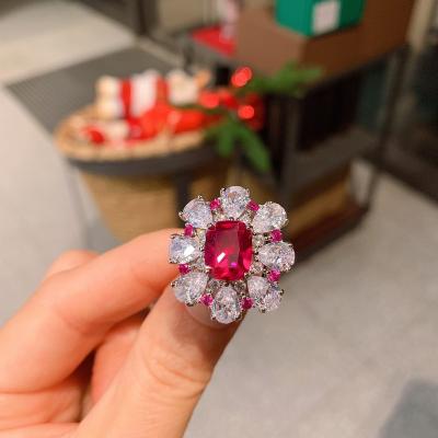 China European and American popular western style micro red diamond blood pigeon simulation ring retro style pendant ring set main stone 10X12 for sale