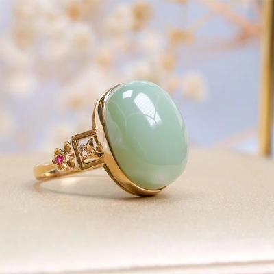 China Other Original Opening Natural Unstructured Unstructured Pink Green Adjustable Ring Designer Hetian Ladies Elegant Luxury Jewelry Retro for sale