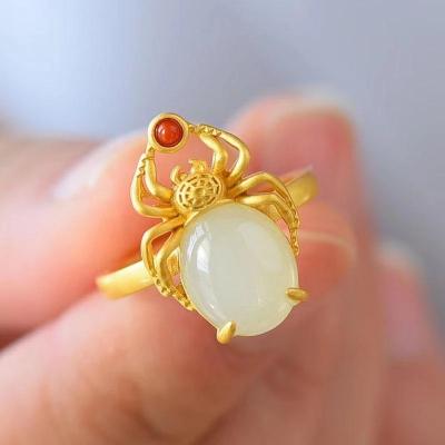 China Other New Hetian Chalcedony Spider Exaggerated Domine Neutral Men By Silver Original Natural Shape And Women Adjustable Ring for sale