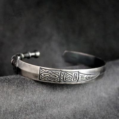 China Retro Design Men's Bracelet Original Silver Chinese Style Personality Retro Design Evil Symbols Golden Lucky Guard Evil Sword Lucky Handmade for sale