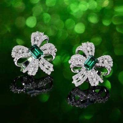 China BOHIME 2020 new full retro simulation S925 micro-set green luxury diamond sterling silver classic earrings for sale