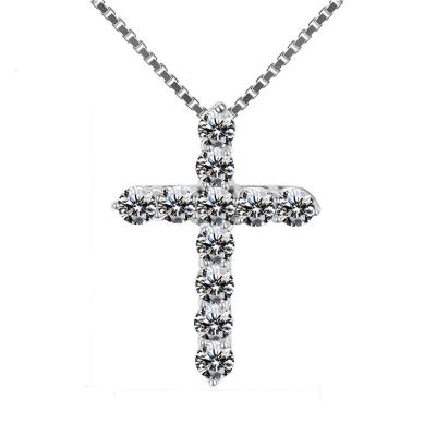 China CLASSIC MU Jing Jewelry Hot Selling 925 Sterling Silver Cross Zircon Pendant Necklace for Girlfriend for sale