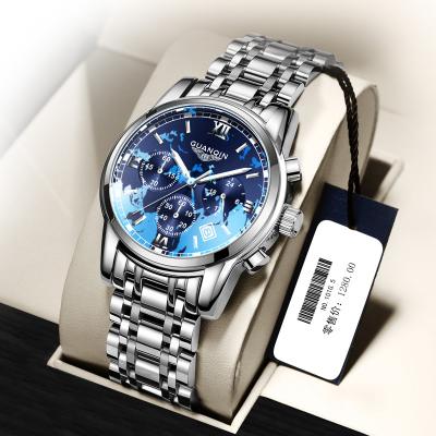 China GuanQin Date OEM ODM Quartz Automatic Watch Multifunctional Stainless Steel Case Wristwatches GuanQin Date Sport Wristwatches for sale