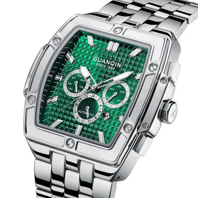 China GuanQin Stainless Steel Automatic Square Mechanical Men's Charm Automatic Men's Green Date Watches Wristwatch for sale