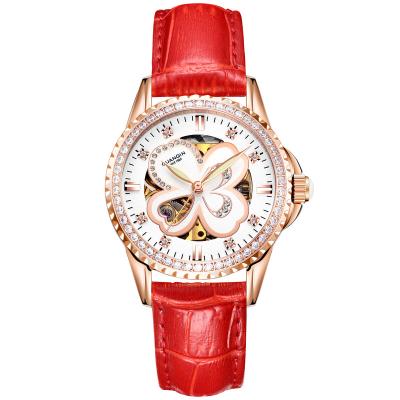 China Top Fashion Women Water Resistant Brand Automatic Mechanical Wrist Watch With Leather Strap for sale