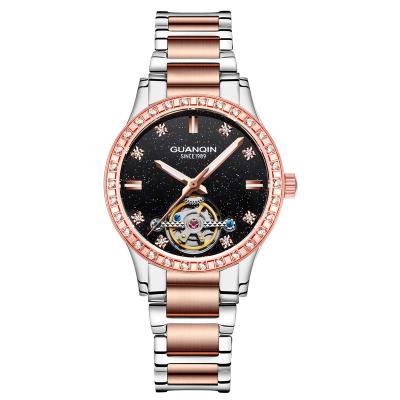 China GUANQIN day/date brand high quality women steel automatic mechanical waterproof wristwatches for sale