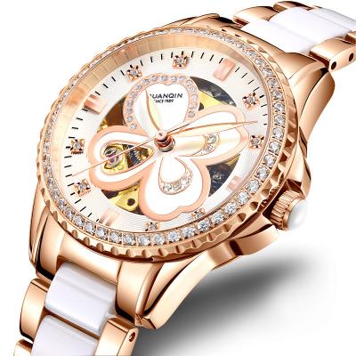 China GUANQIN Brand Logo Beautiful Design Of Women Custom Ceramic Strap Automatic Mechanical Smart Watch Water Resistant for sale