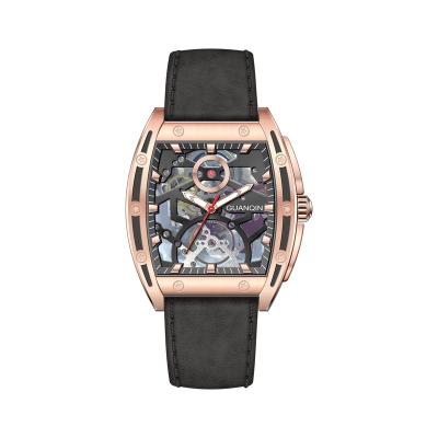 China GUANQIN Luminous Newest Men Adjust Sketon Automatic Mechanical Wristwatch With Genius Leather Strap for sale