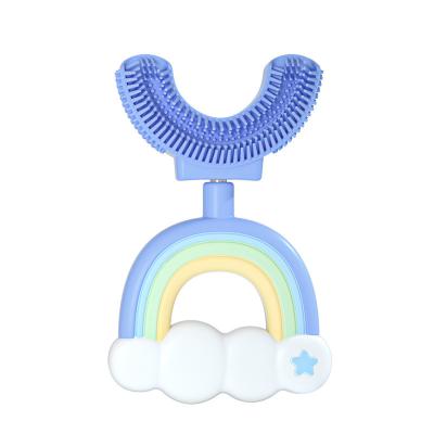 China Hand-operated Manual Children's Silicone Baby Toothbrush U Shape Soft Stiffened Toothbrush Kids for sale