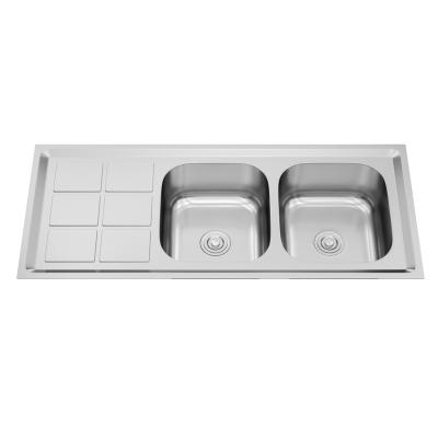 China Commercial Kitchen Faucet Without Double Bowl Sink Stainless Steel With Drain Panel for sale