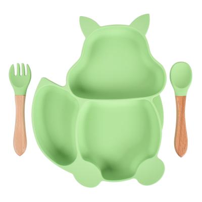 China BPA Free High Quality Food Grade Silicone Odorless Squirrel Shaped Divided Dish Spoon Fork Baby Feeding Set for sale